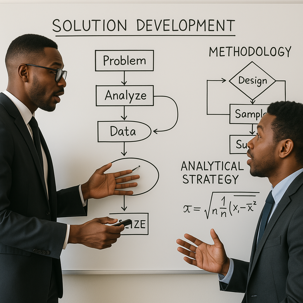 Solution Development - Professional consultation showing analytical strategy and methodology